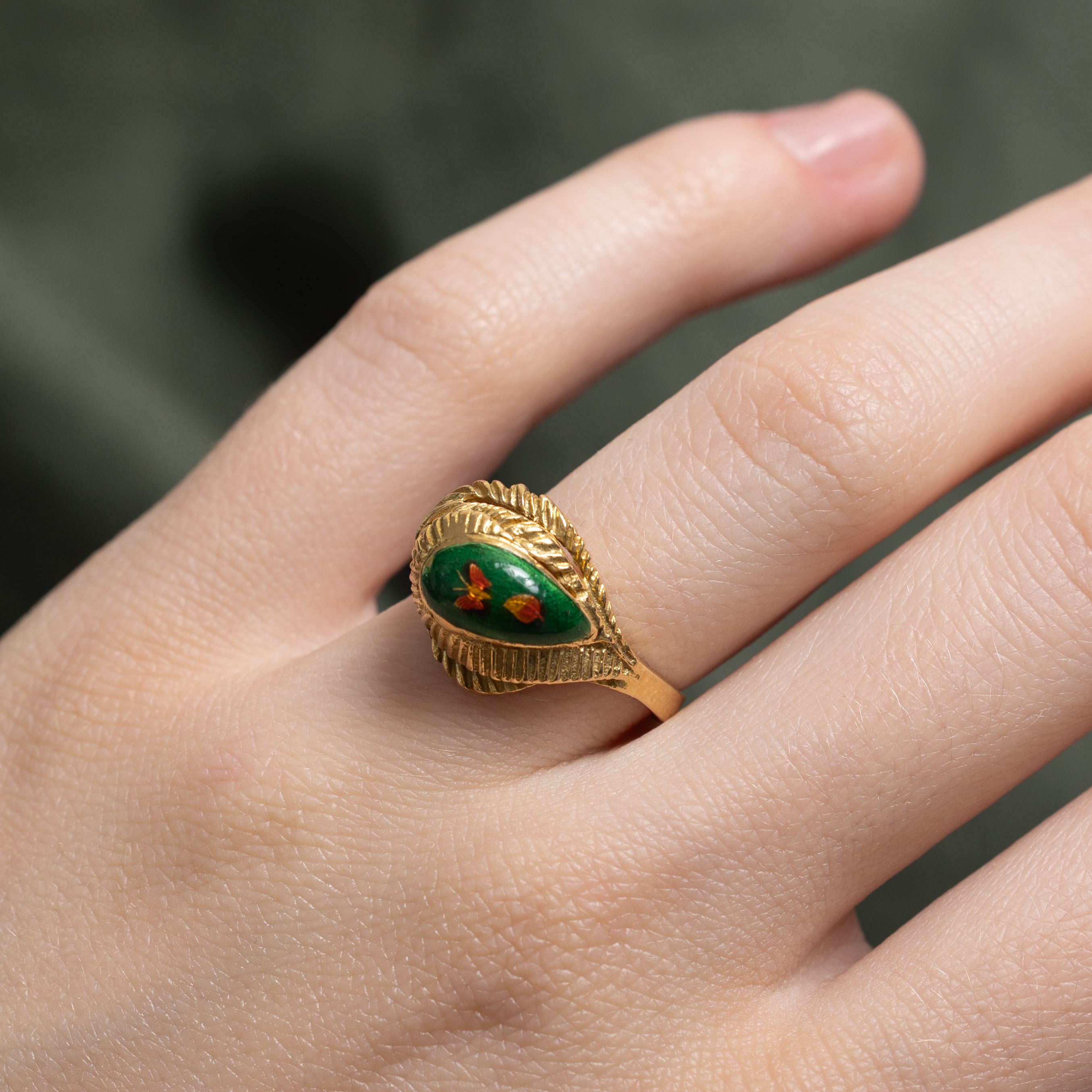 18k Yellow Gold & Enamel Butterfly Ring | SZ 5.25