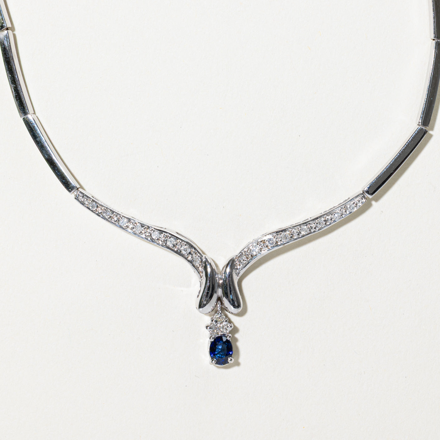 Sapphire & Diamond Drop Pendant Necklace | 0.46ct, 0.25ctw | 17"