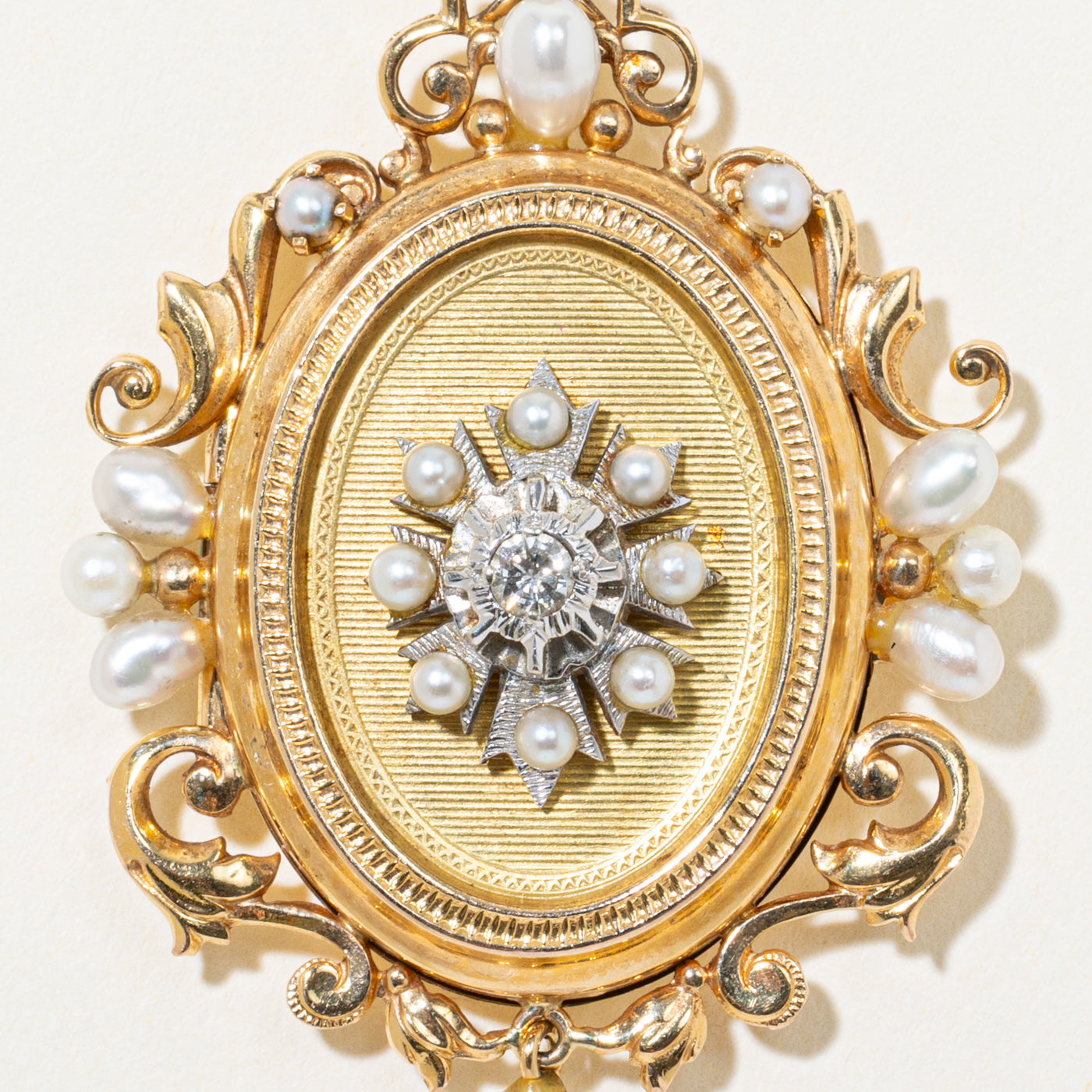 Vintage French Diamond & Pearl Ornate Locket Pendant | 0.13ct