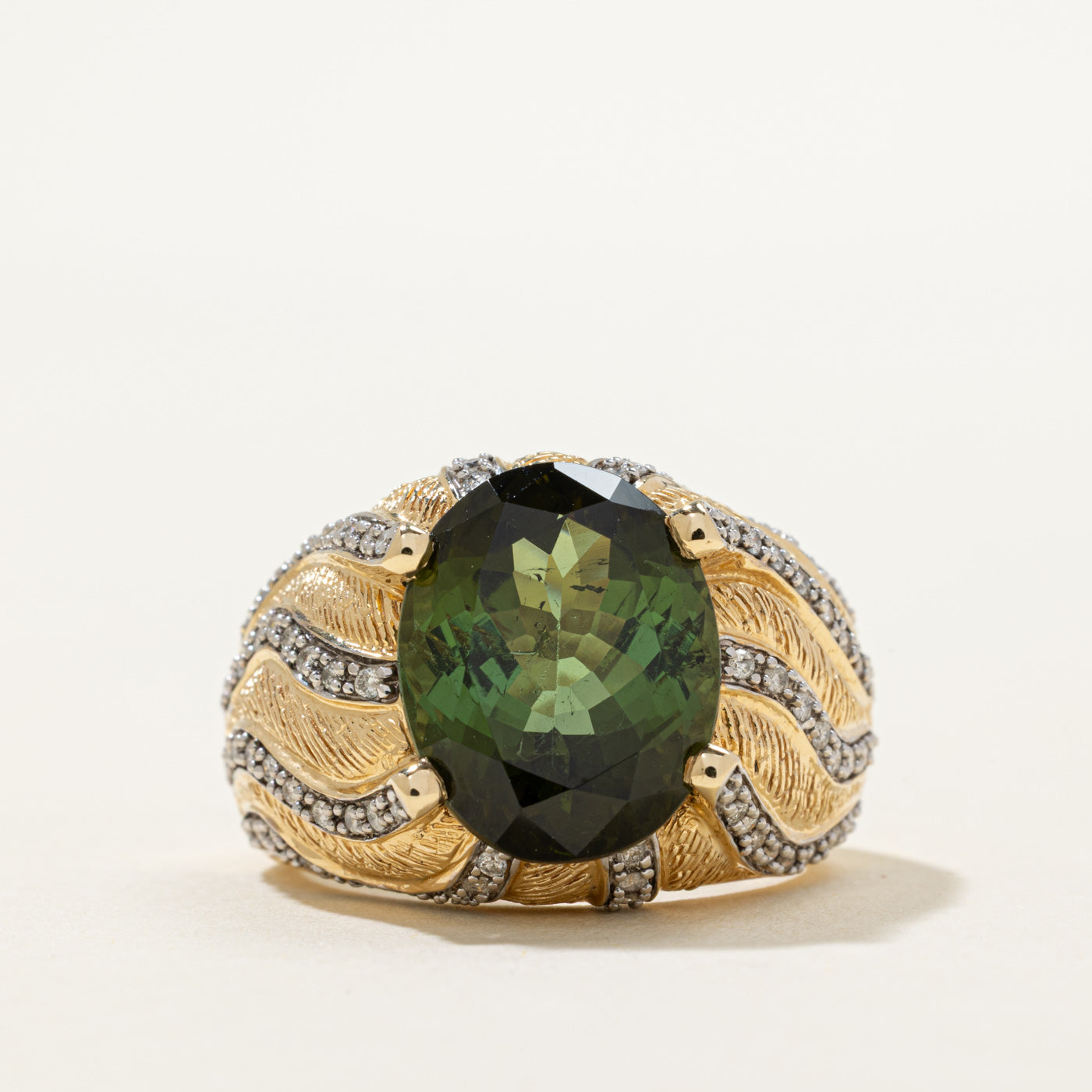 Tourmaline & Diamond Cocktail Ring | 9.50ct, 0.50ctw | SZ 9.25
