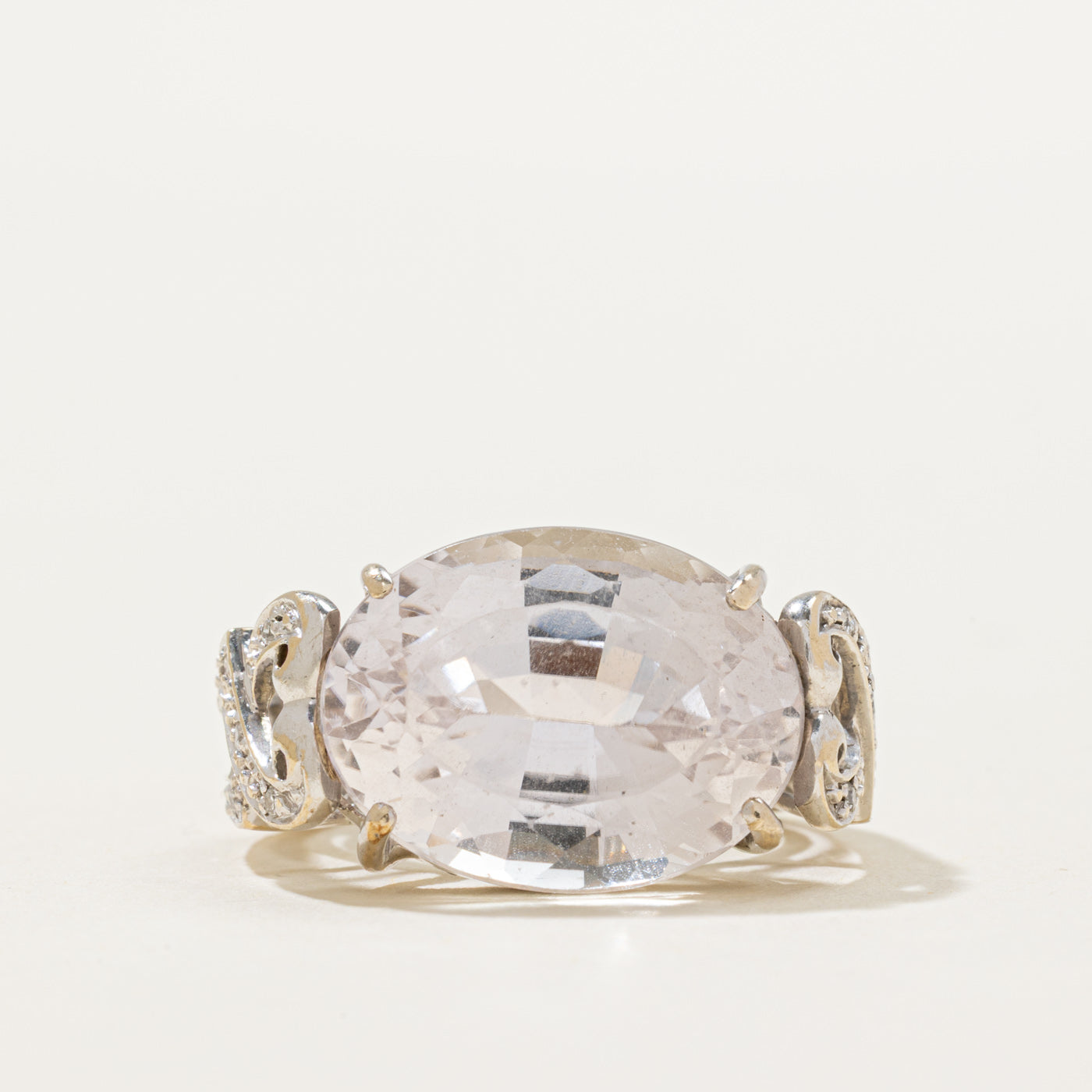 Kunzite & Diamond Cocktail Ring | 14.00ct, 0.08ctw | SZ 5