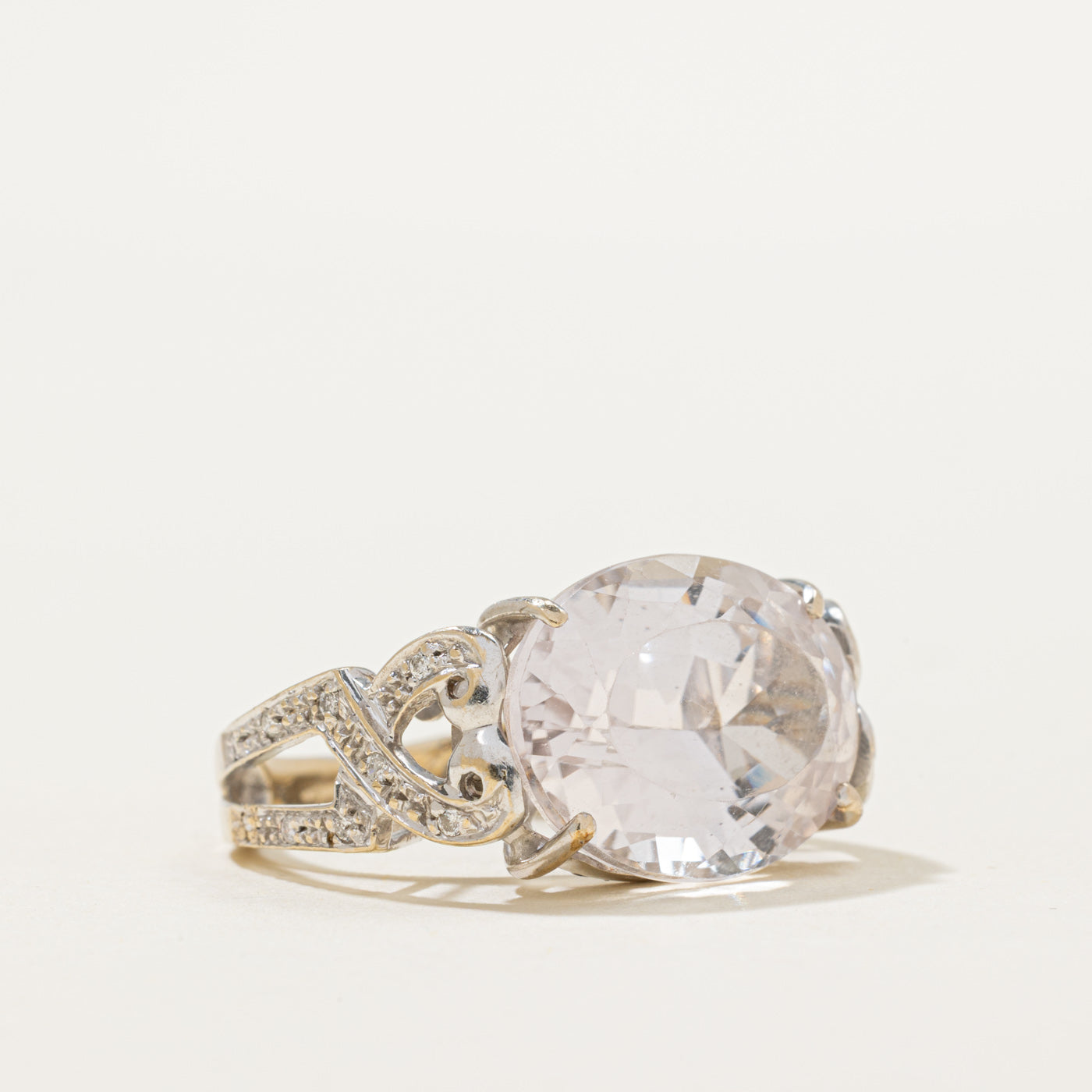 Kunzite & Diamond Cocktail Ring | 14.00ct, 0.08ctw | SZ 5