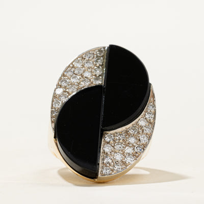 Onyx & Diamond Cluster Cocktail Ring | 7.00ctw, 0.36ctw | SZ 4
