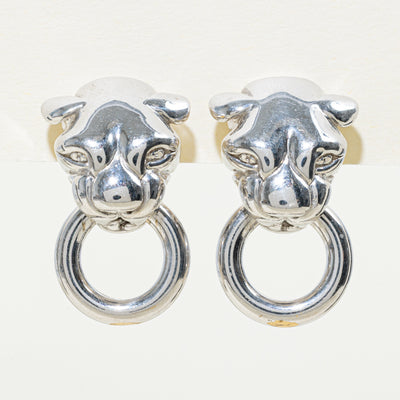 18k White Gold Jaguar Door Knocker Earrings