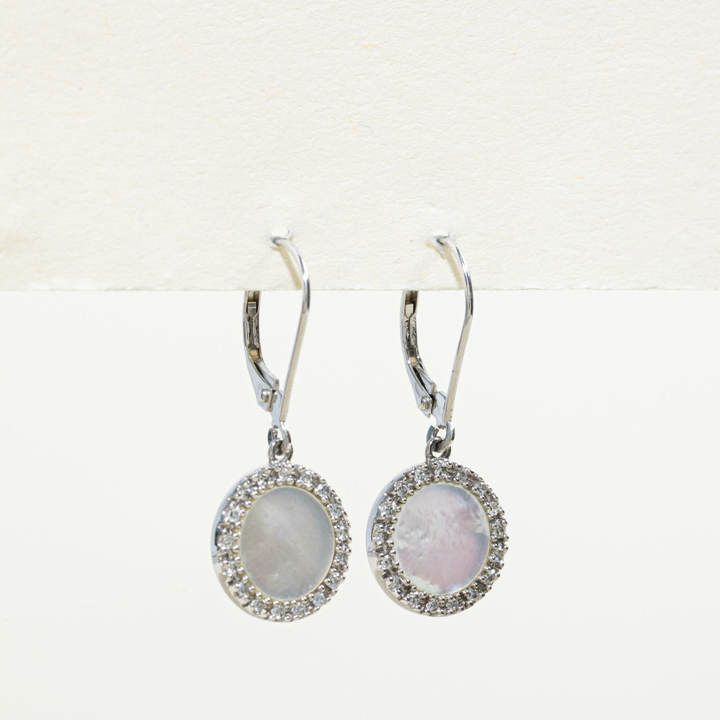 Mother of Pearl & Diamond Halo Drop Earrings | 1.00ctw, 0.07ctw |