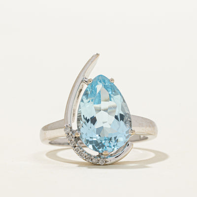 Blue Topaz & Diamond Cocktail Ring | 4.30ct, 0.04ctw | SZ 6.5
