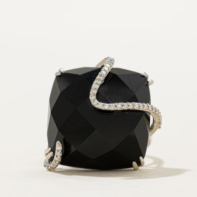 Onyx & Diamond Cocktail Ring | 28.00ct, 0.08ctw | SZ 7