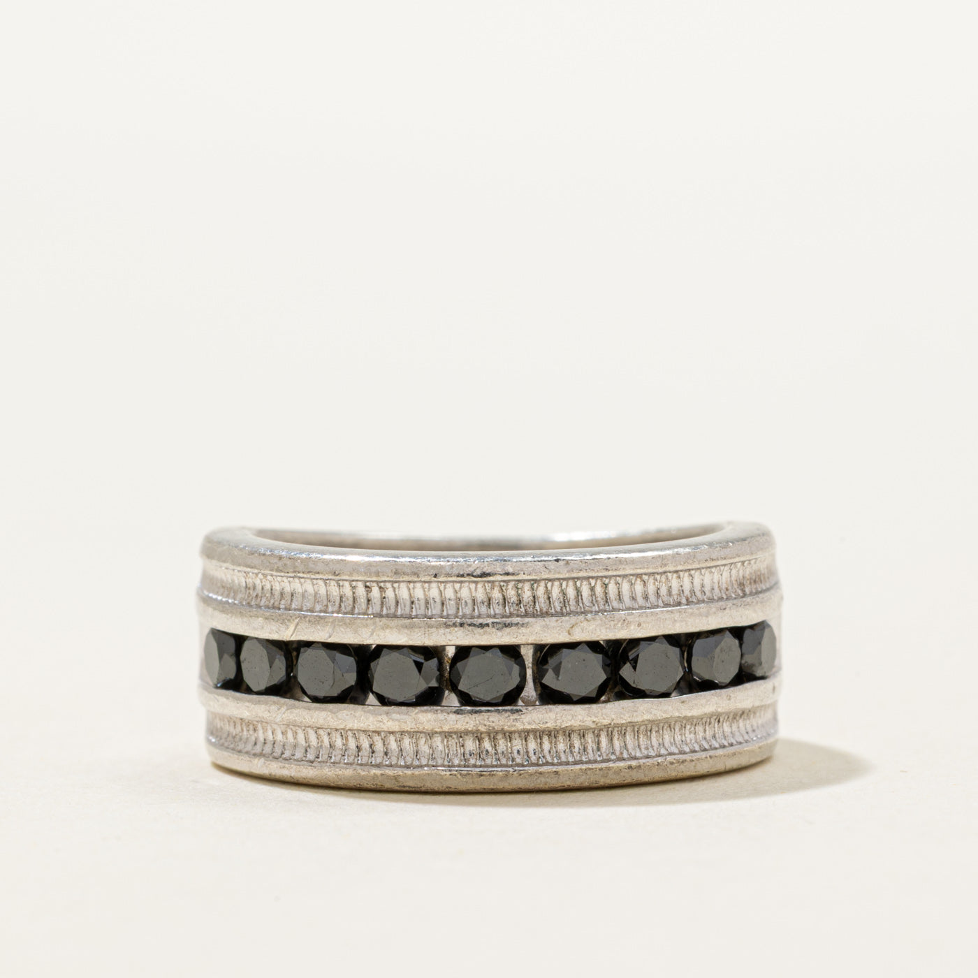 Channel Set Semi Eternity Black Diamond Ring | 0.90ctw | SZ 8.25