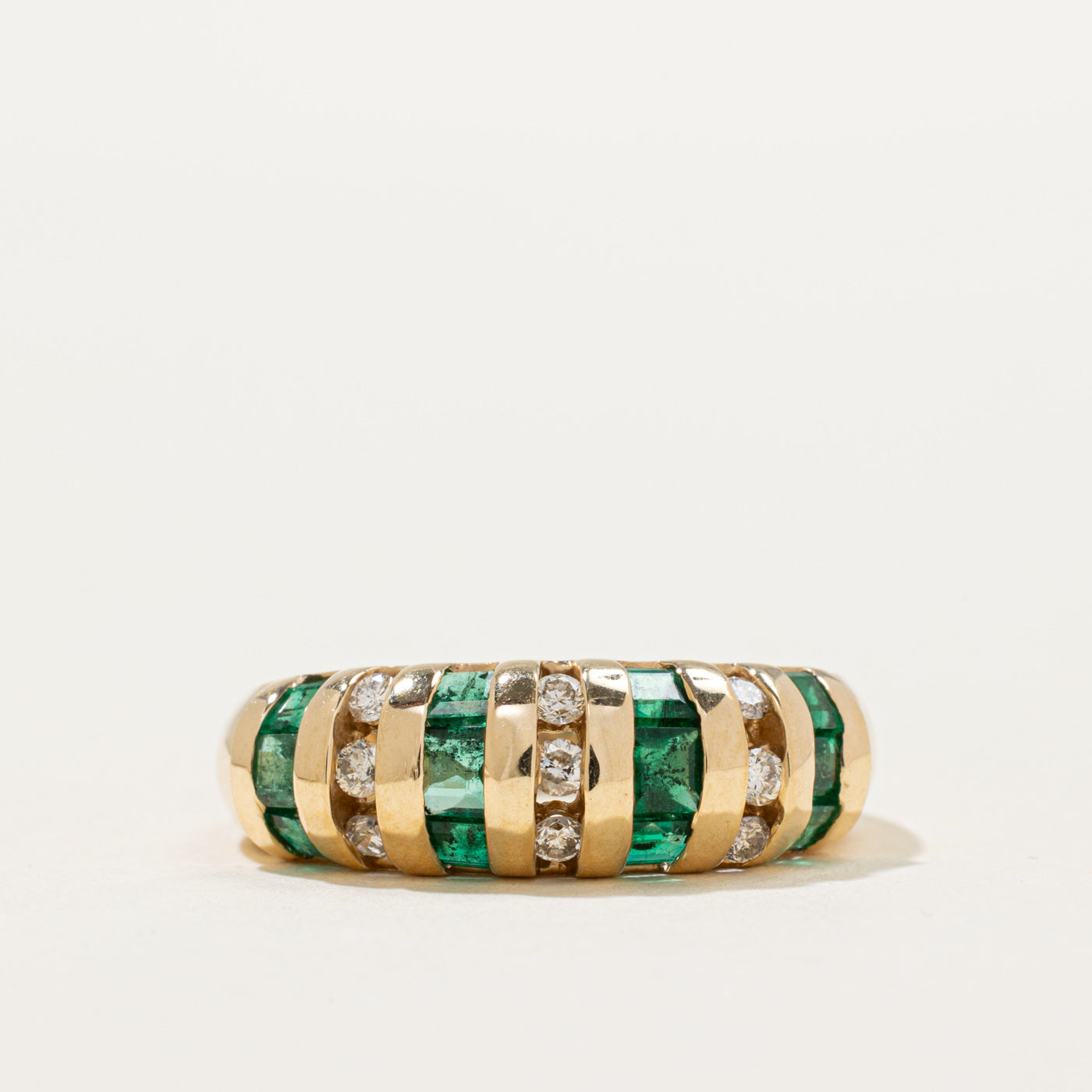 Multi Column Emerald & Diamond Dome Ring | 0.81ctw, 0.20ctw | SZ 9
