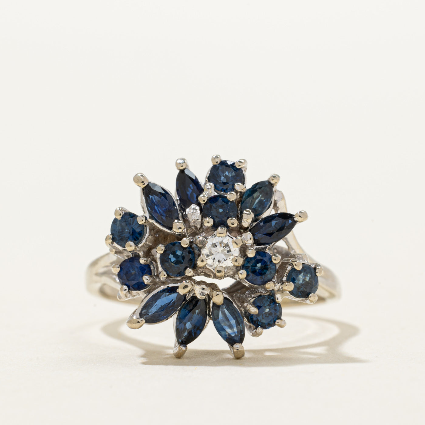 Sapphire & Diamond Cluster Cocktail Ring | 1.10ctw, 0.06ct | SZ 8.25