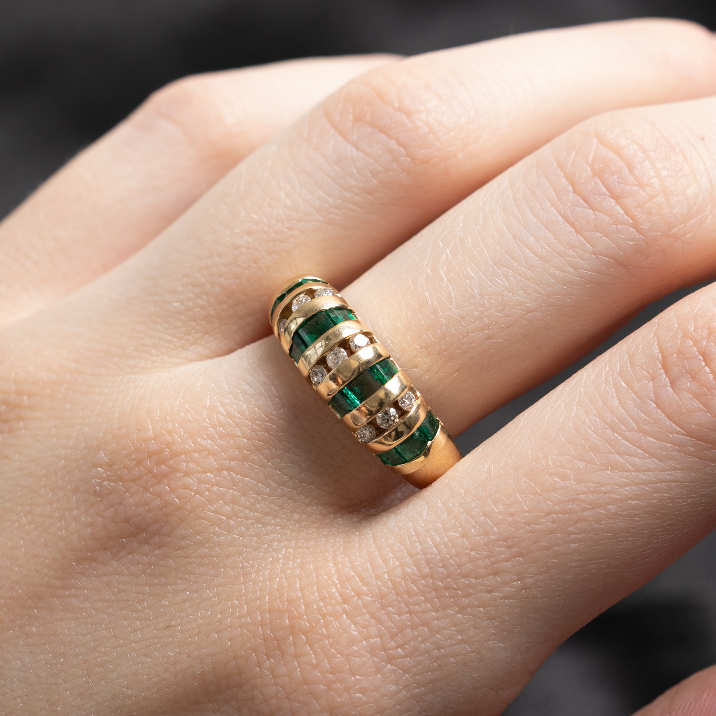 Multi Column Emerald & Diamond Dome Ring | 0.81ctw, 0.20ctw | SZ 9