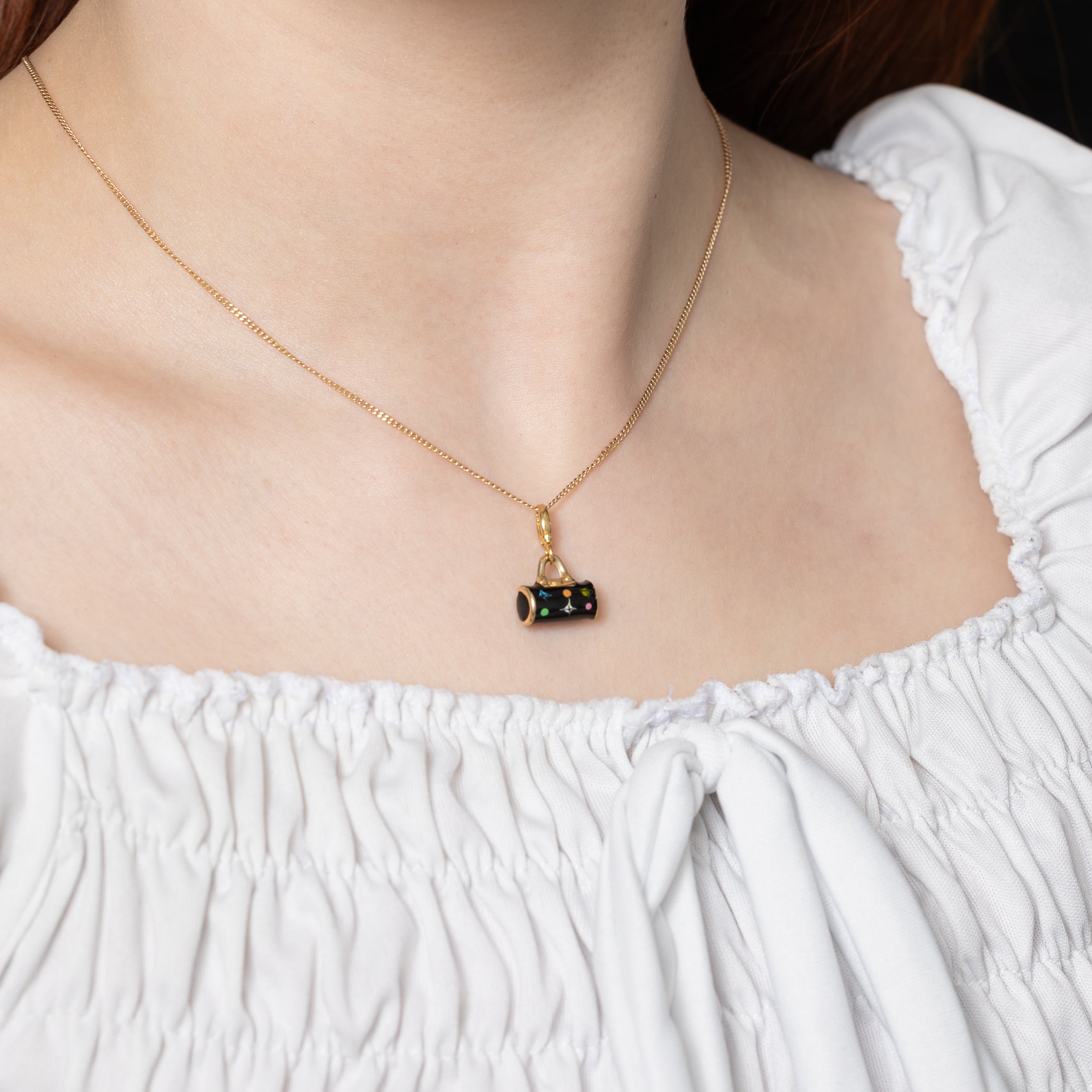 18k Yellow Gold Enamel Purse Charm
