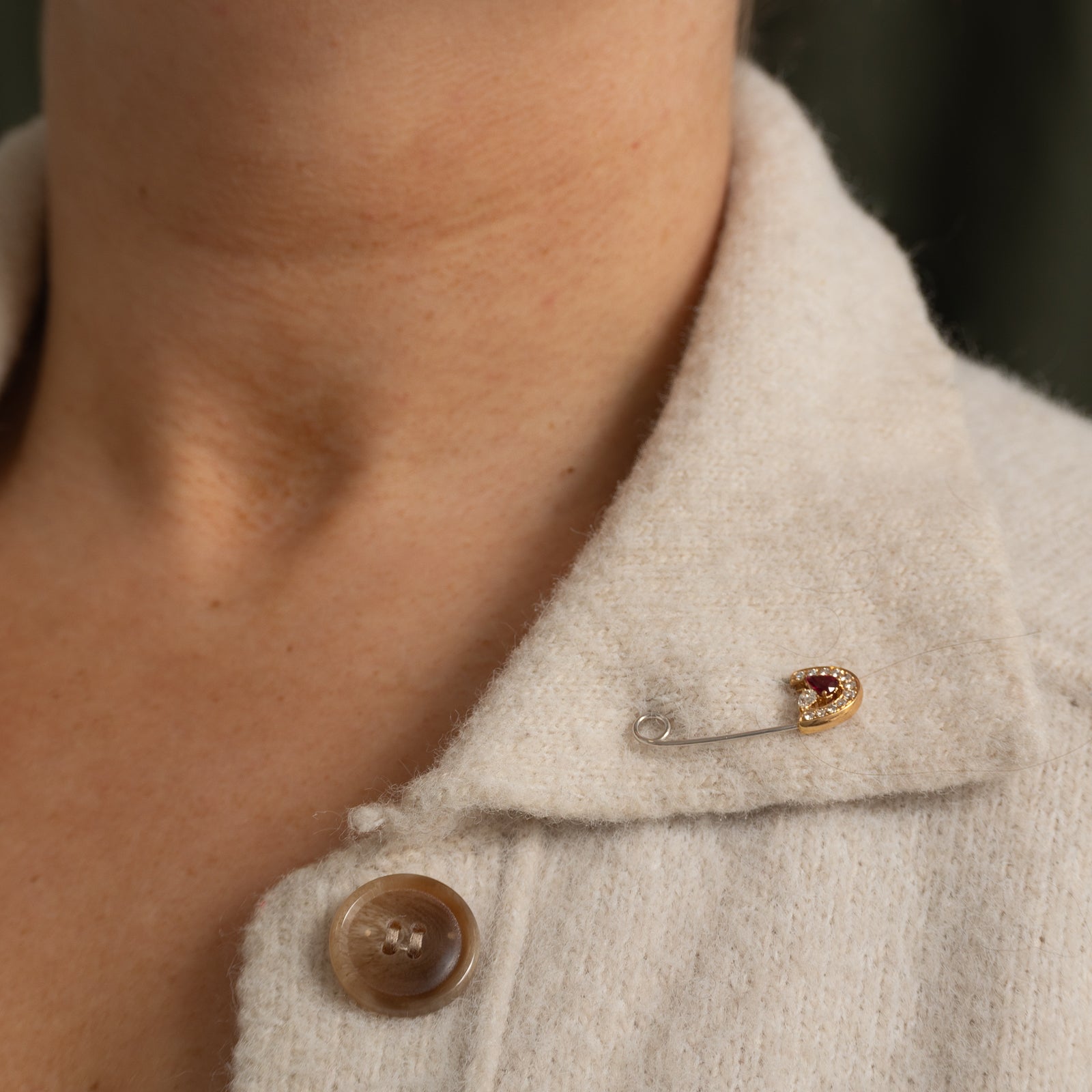Ruby & Diamond Safety Pin Brooch | 0.30ctw, 0.25ctw |