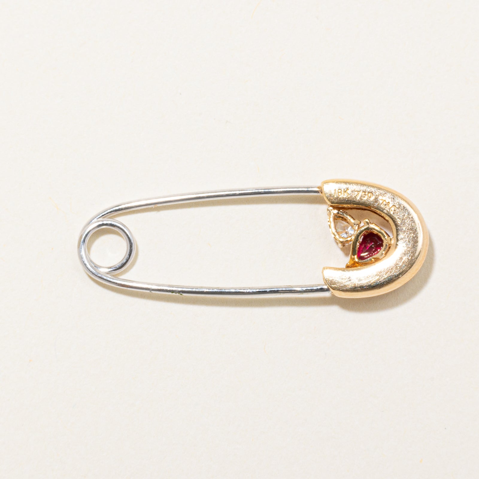 Ruby & Diamond Safety Pin Brooch | 0.30ctw, 0.25ctw |