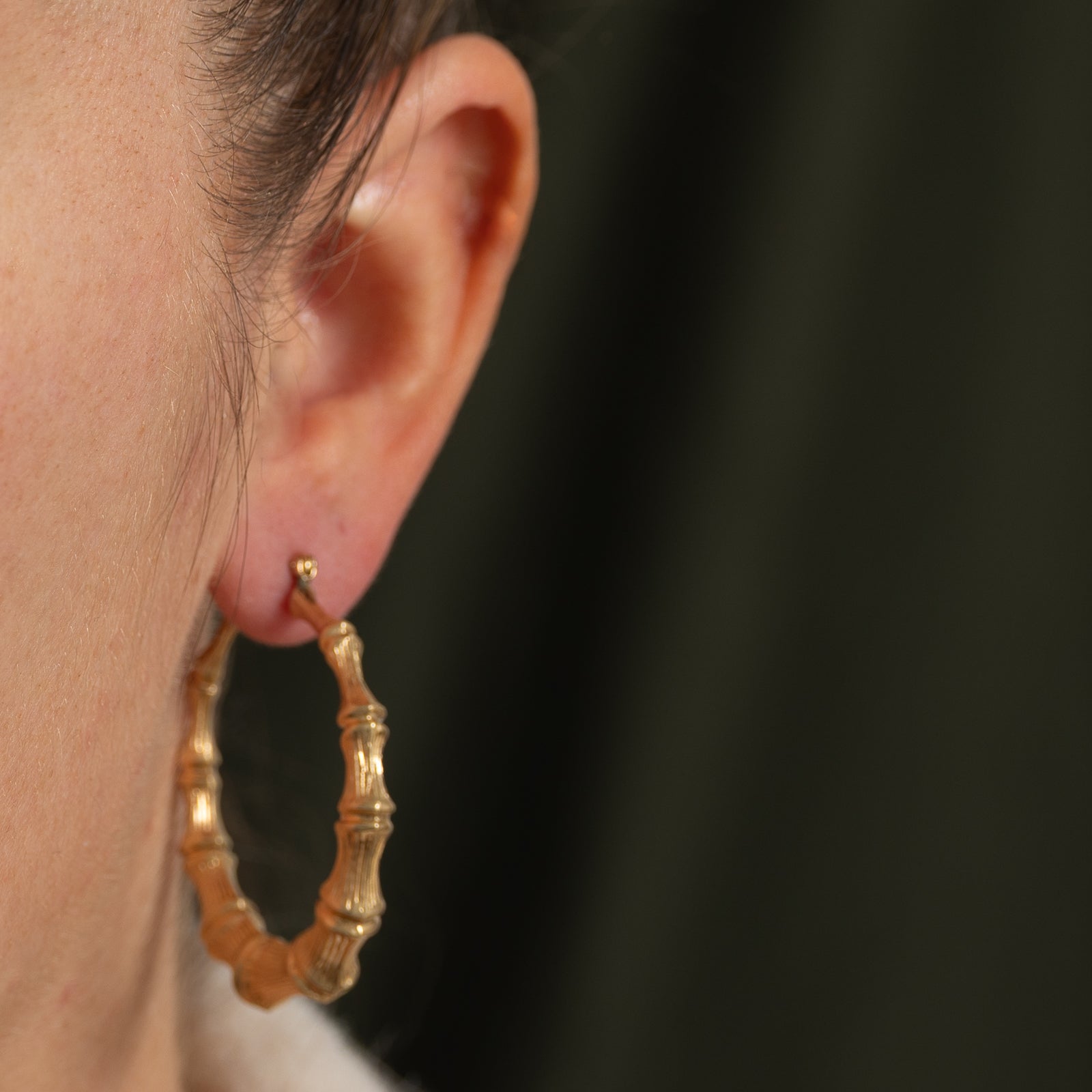 14k Yellow Gold Bamboo Hoop Earrings