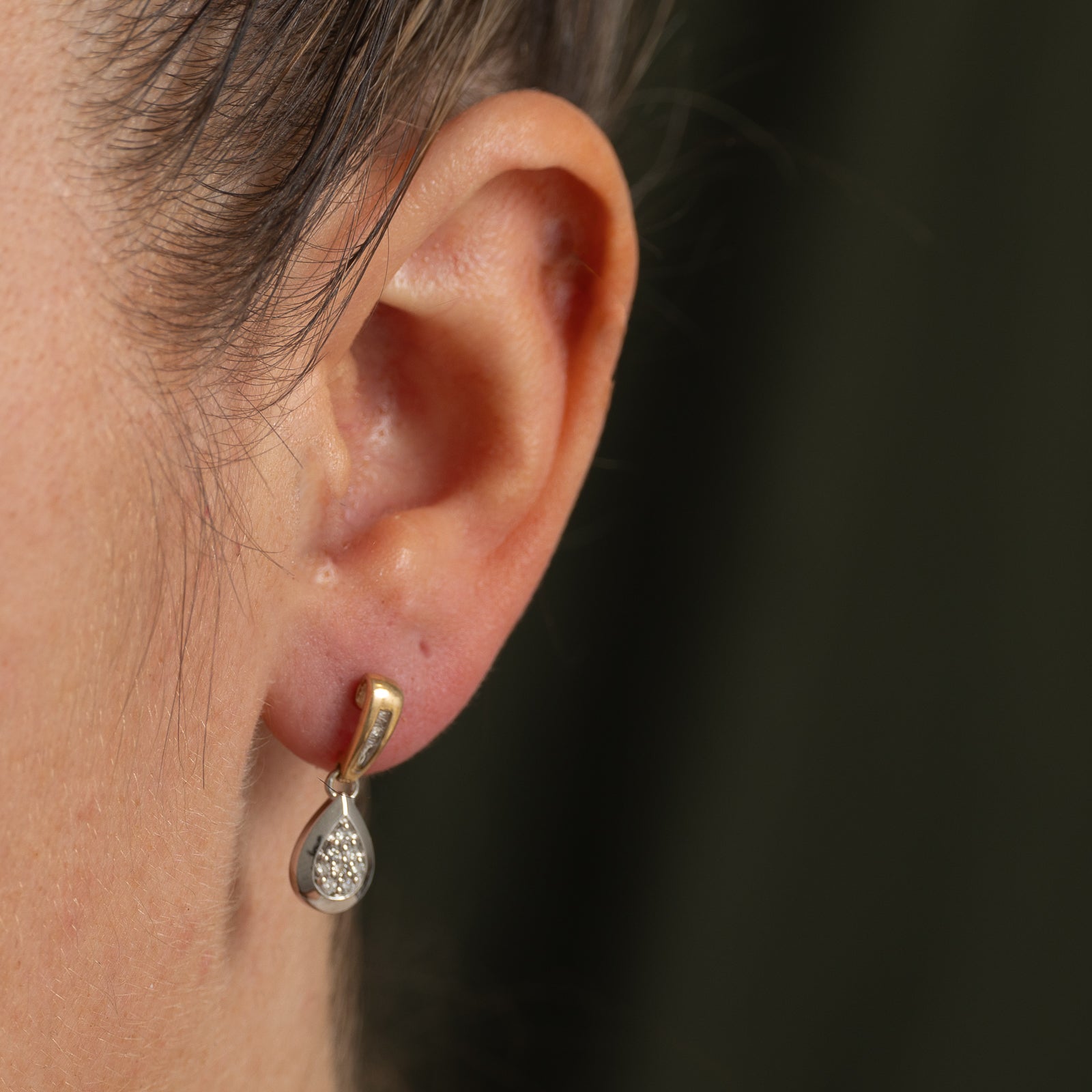 Two Tone Gold Diamond Pear Shaped Drop Earrings | 0.18ctw