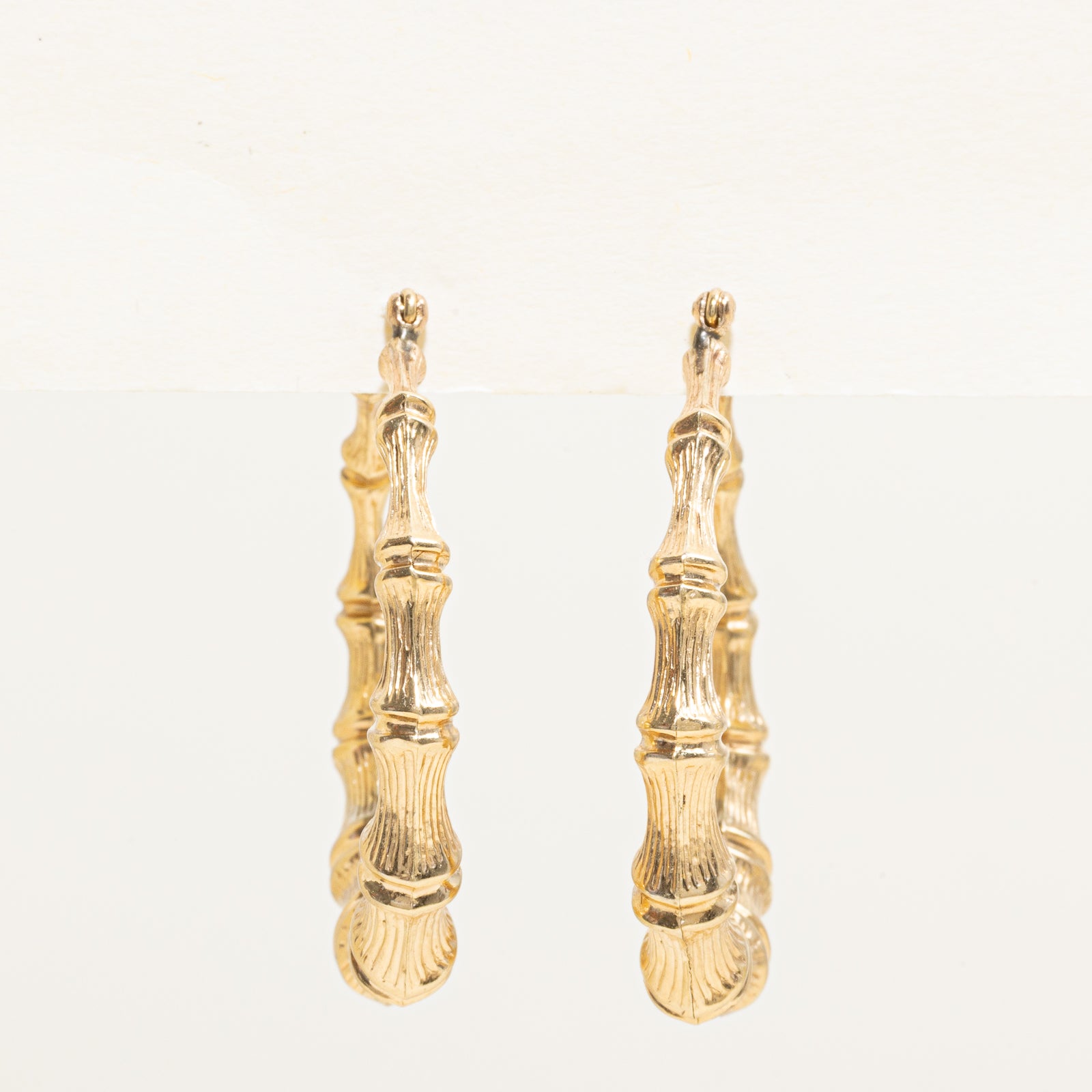 14k Yellow Gold Bamboo Hoop Earrings