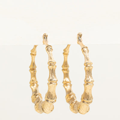 14k Yellow Gold Bamboo Hoop Earrings