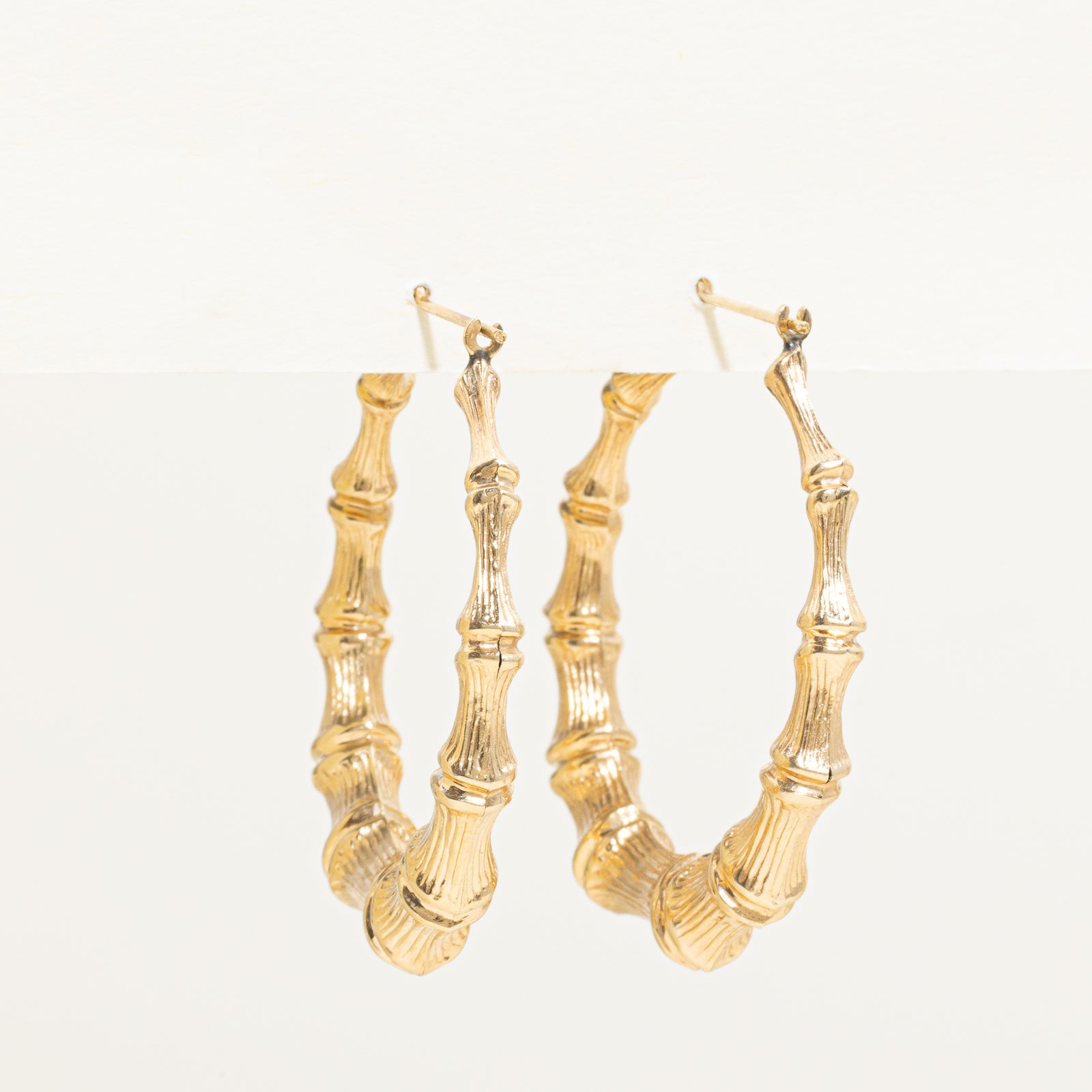 14k Yellow Gold Bamboo Hoop Earrings