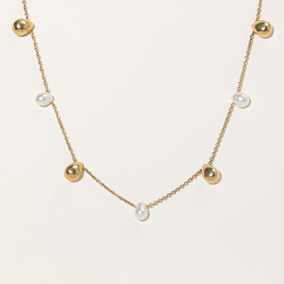 Pearl & Gold Bead Necklace | 16.5