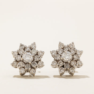 Diamond Cluster Petal Stud Earrings | 1.20ctw
