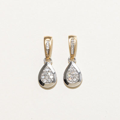 Two Tone Gold Diamond Pear Shaped Drop Earrings | 0.18ctw