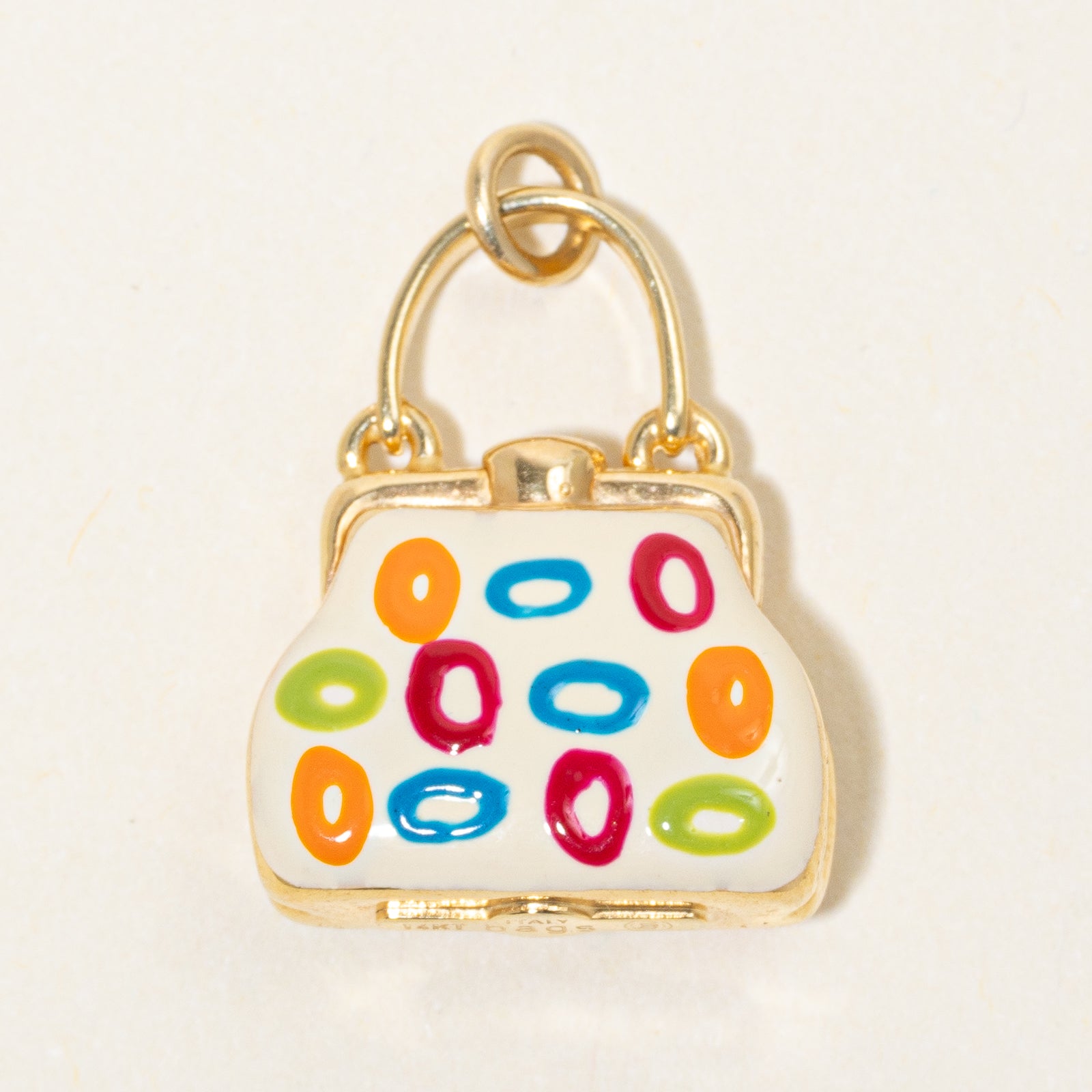 Breloque de sac à main en émail et or jaune 14 carats