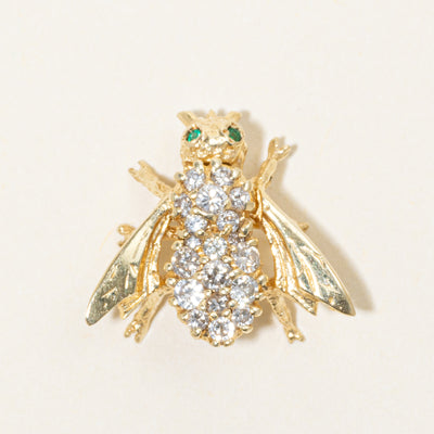 Diamond & Emerald Bee Pendant | 0.28ctw, 0.01ctw