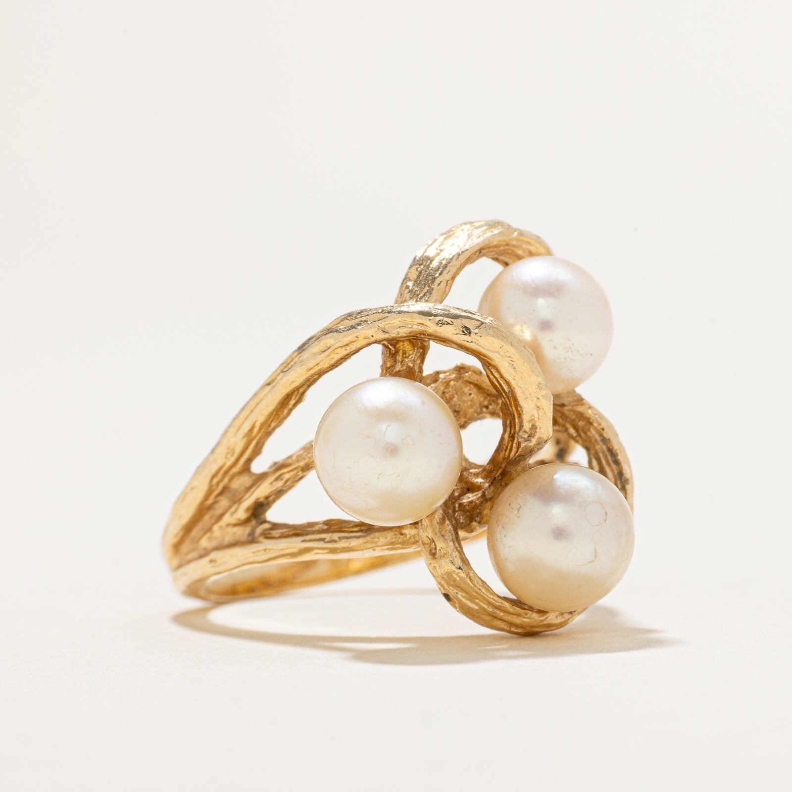 Three Stone Pearl Cocktail Ring | SZ 5.75