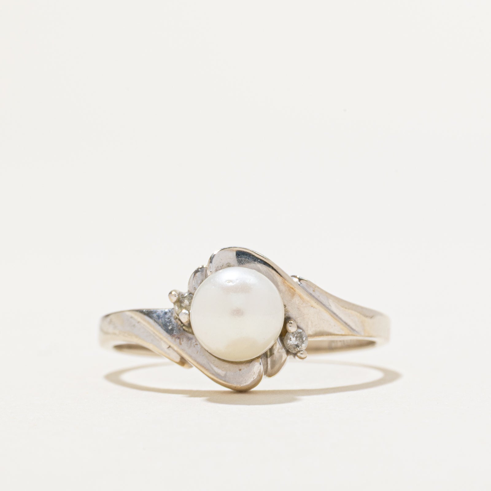 Pearl & Diamond Bypass Ring | 0.01ctw | SZ 8
