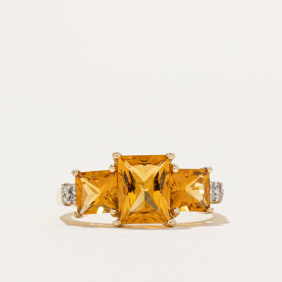 Three Stone Citrine & Diamond Ring | 2.35ctw, 0.01ctw | SZ 7.5