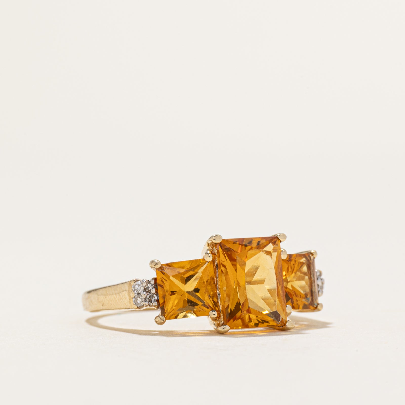 Three Stone Citrine & Diamond Ring | 2.35ctw, 0.01ctw | SZ 7.5