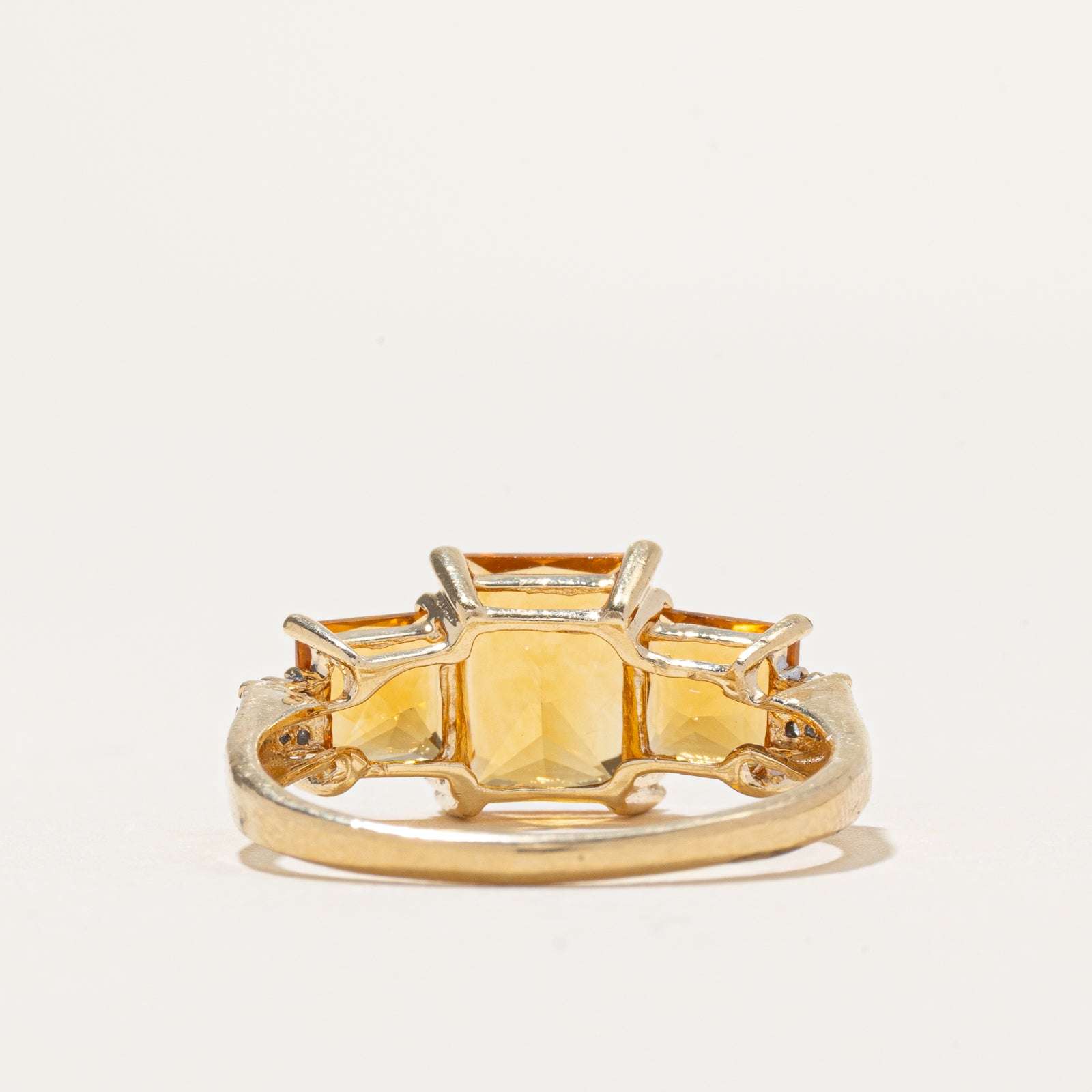 Three Stone Citrine & Diamond Ring | 2.35ctw, 0.01ctw | SZ 7.5