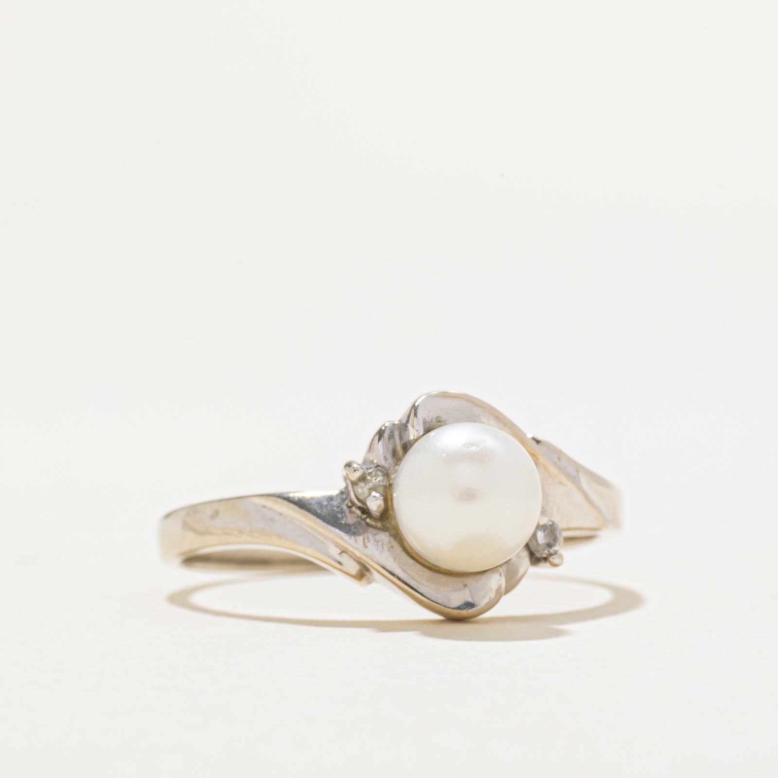 Pearl & Diamond Bypass Ring | 0.01ctw | SZ 8