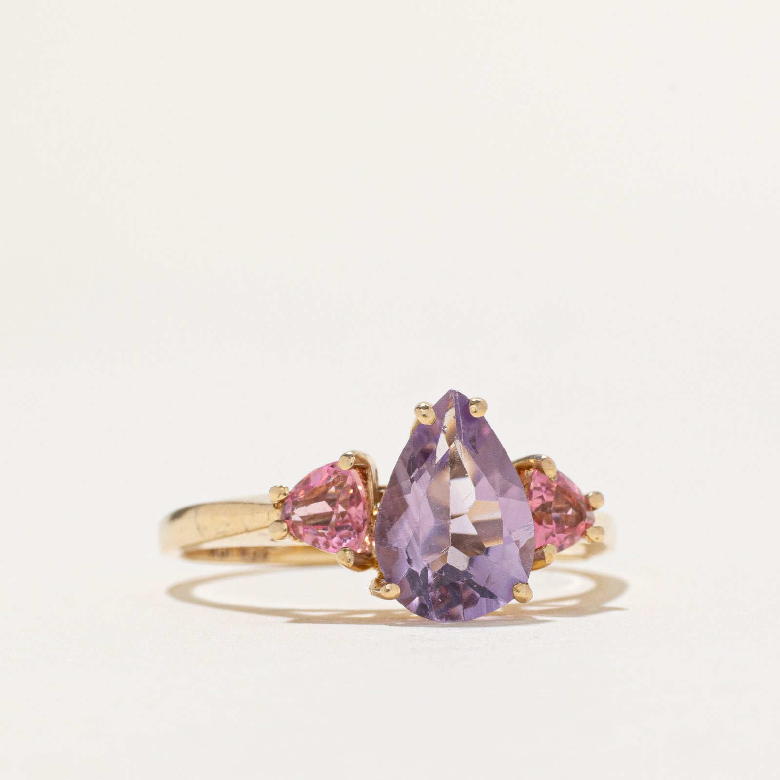 Three Stone Tourmaline & Amethyst Ring | 1.74ctw | SZ 8.75