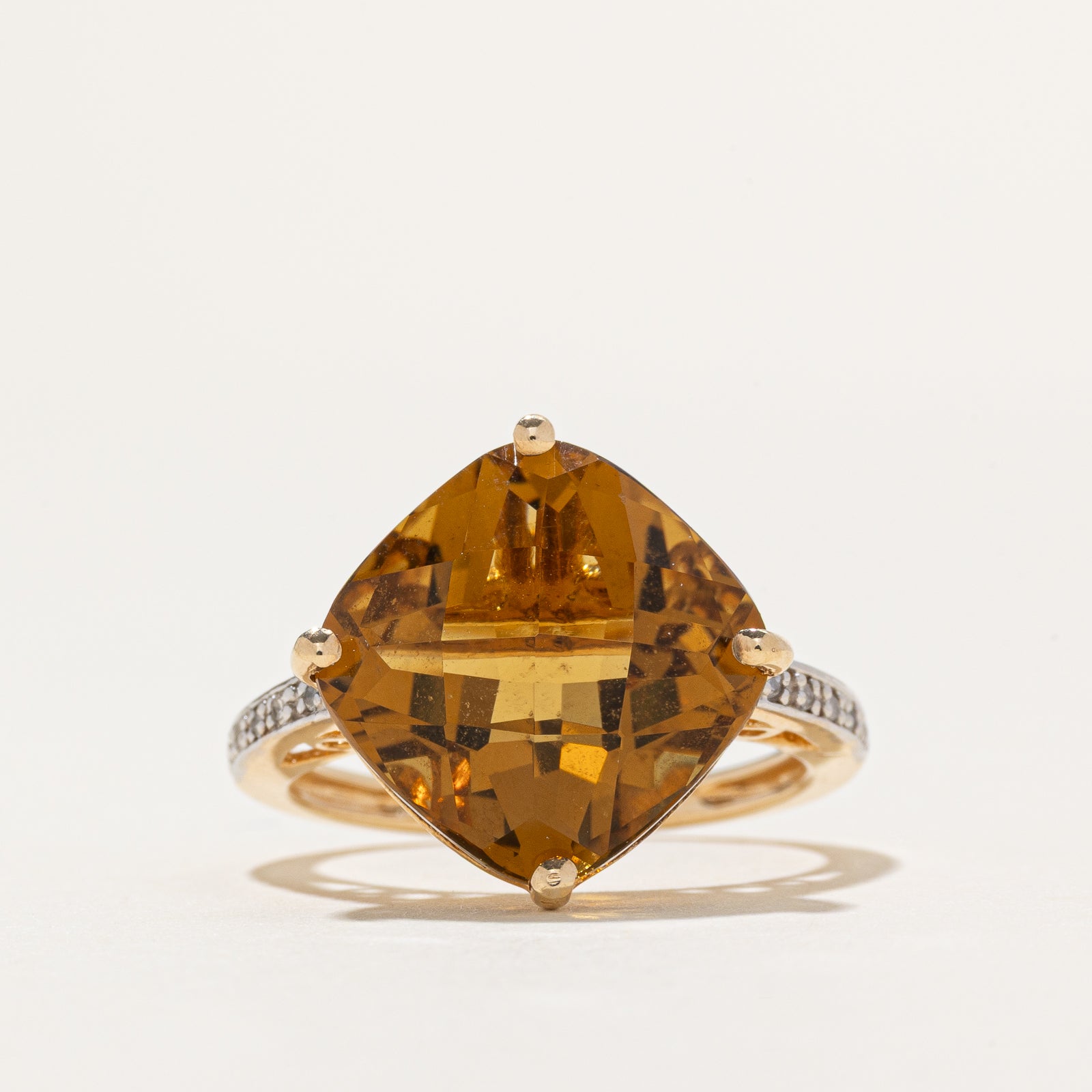 Checkerboard Cut Citrine & Diamond Ring | 6.60ct, 0.02ctw | SZ 7