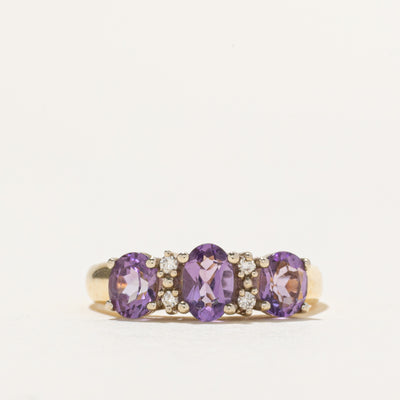 'Birks' Three Stone Amethyst & Diamond Ring | 0.85ctw, 0.02ctw | SZ 5.75