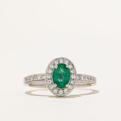 Oval Cut Emerald & Diamond Halo Ring | 0.57ct, 0.45ctw | SZ 8