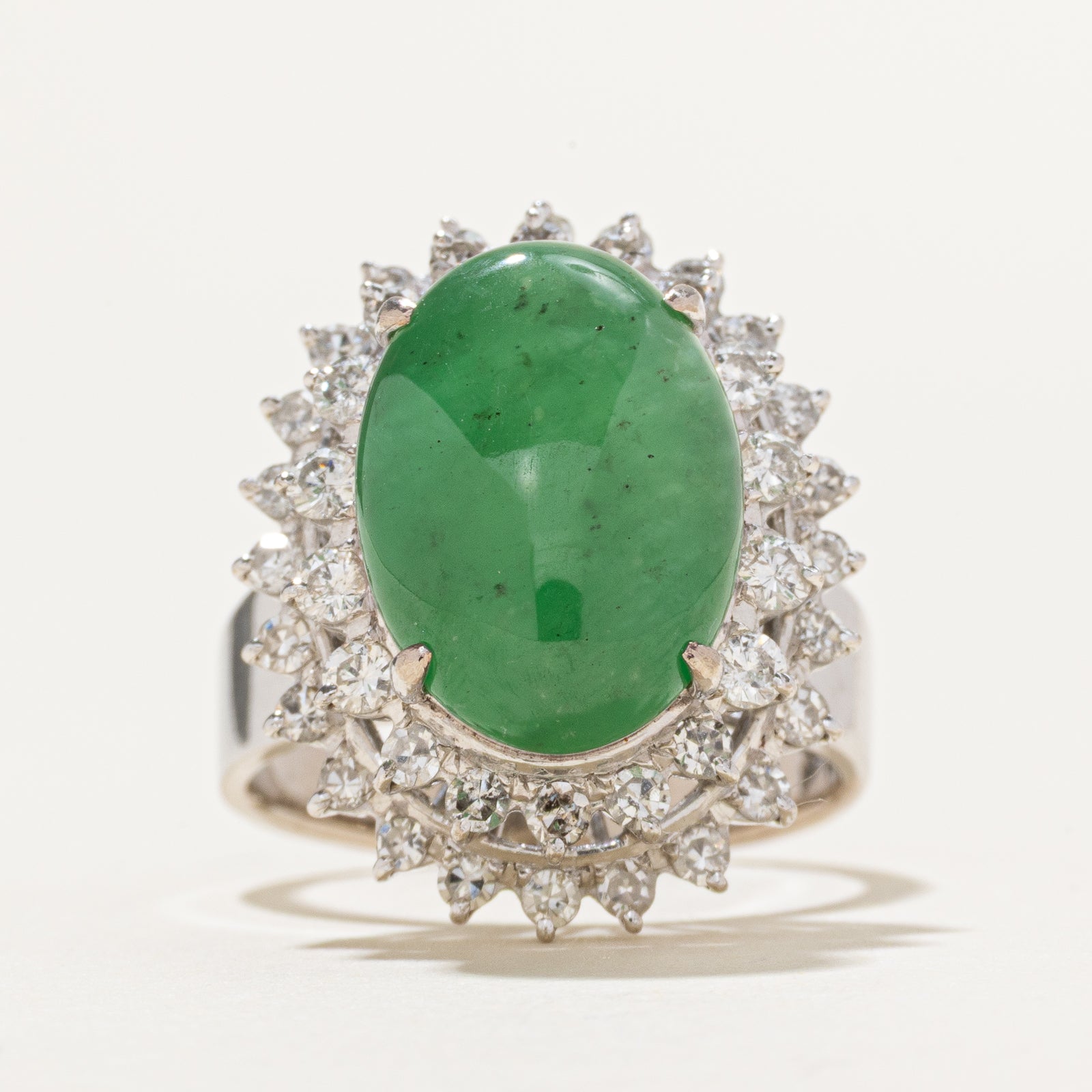 Jadeite & Diamond Halo Cocktail Ring | 8.00ct | 0.72ctw | SZ 6.5