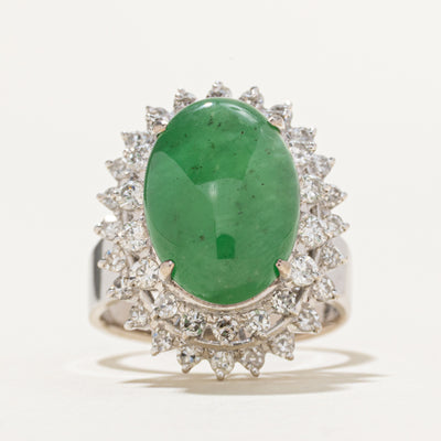 Jadeite & Diamond Halo Cocktail Ring | 8.00ct | 0.72ctw | SZ 6.5