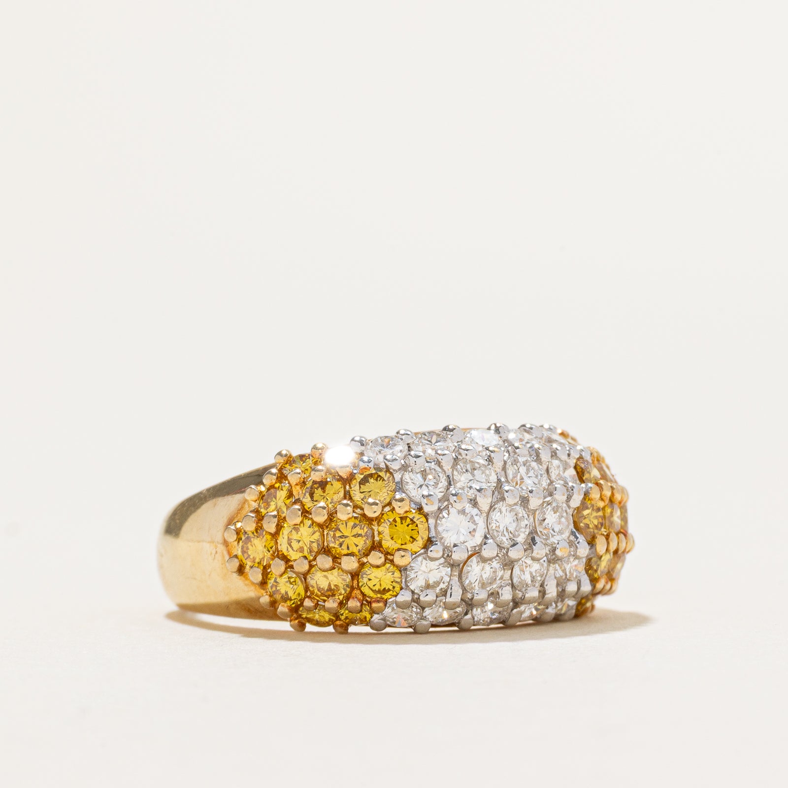 Pavé Set Yellow & White Diamond Dome Ring | 1.00ctw | SZ 5.75