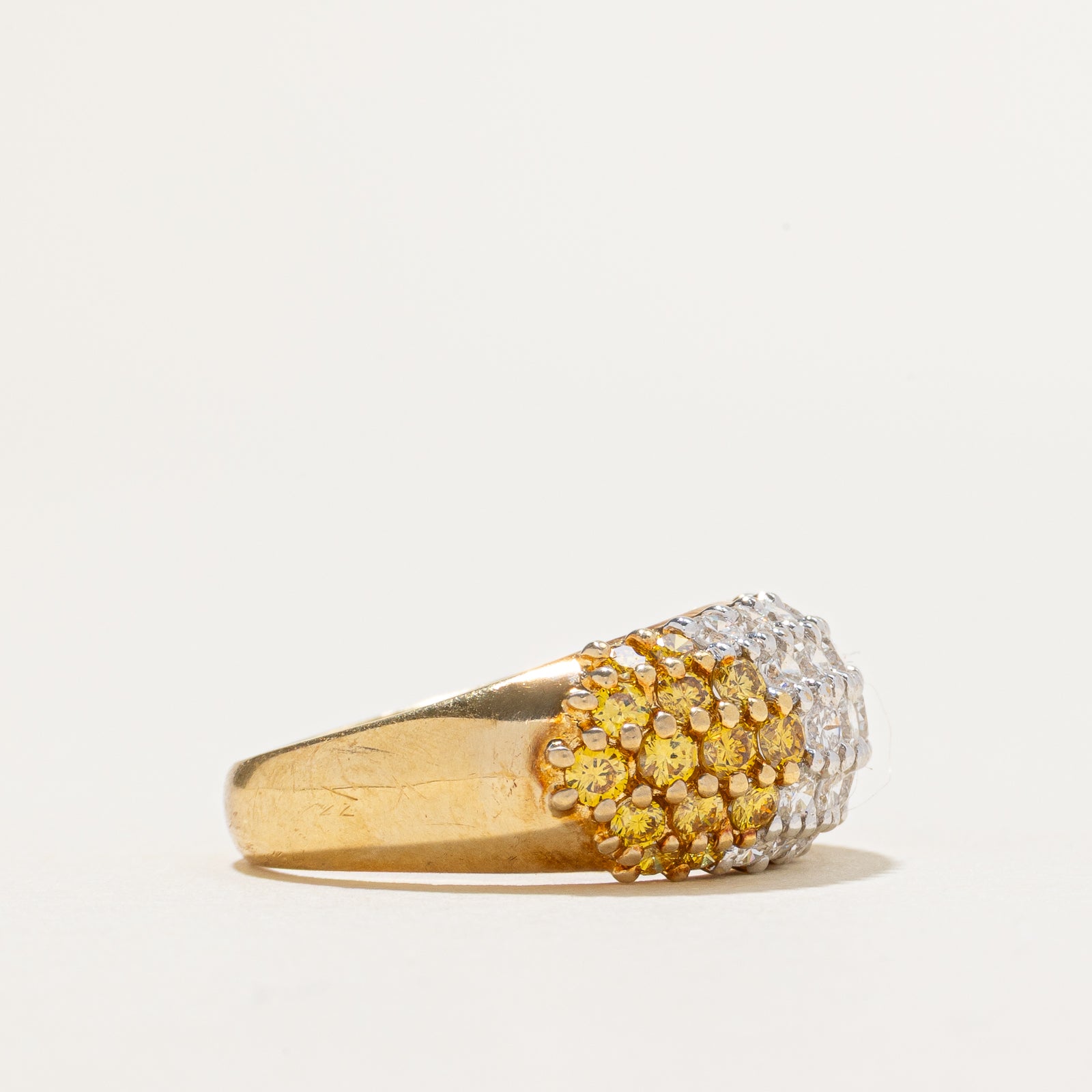 Pavé Set Yellow & White Diamond Dome Ring | 1.00ctw | SZ 5.75