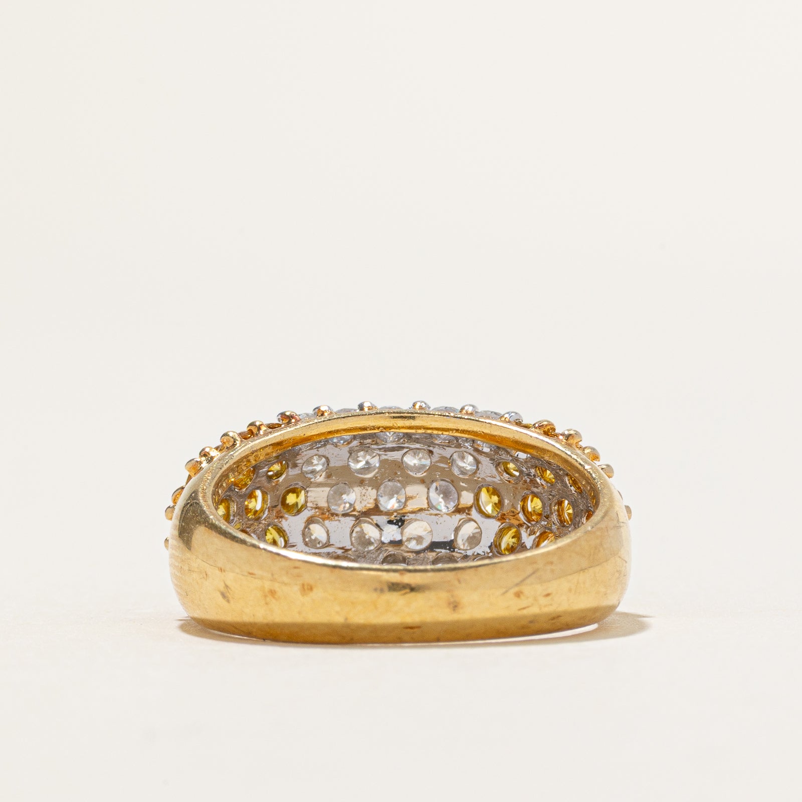Pavé Set Yellow & White Diamond Dome Ring | 1.00ctw | SZ 5.75