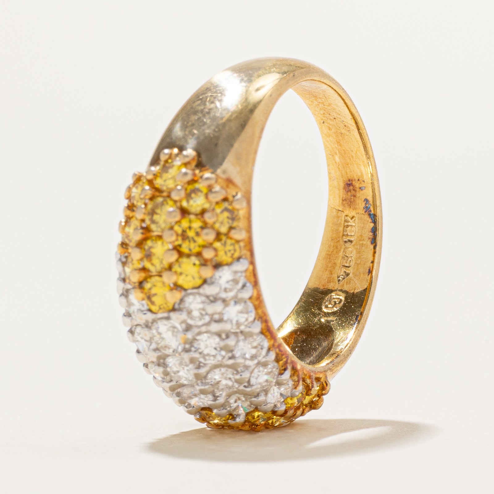 Pavé Set Yellow & White Diamond Dome Ring | 1.00ctw | SZ 5.75