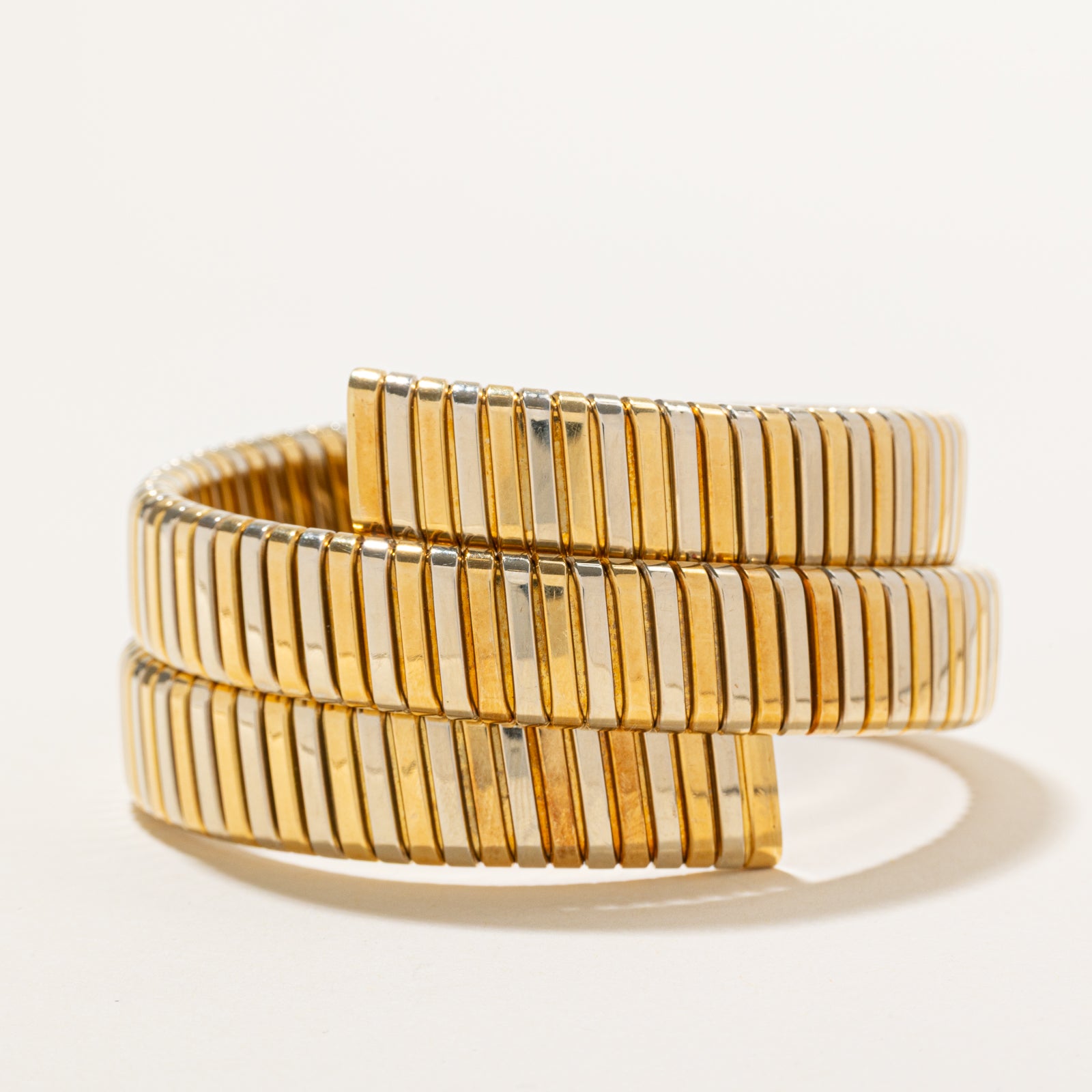 18k Two Tone Gold Fluted Wrap Bracelet | 7.5"