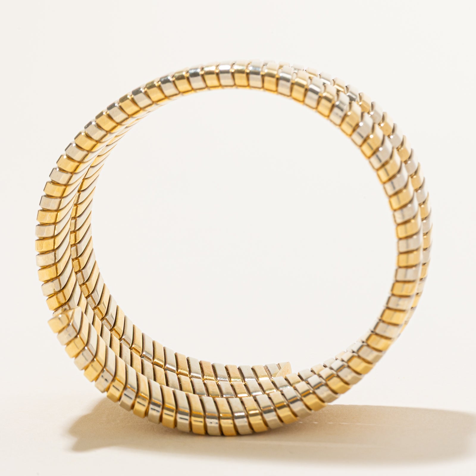 18k Two Tone Gold Fluted Wrap Bracelet | 7.5"