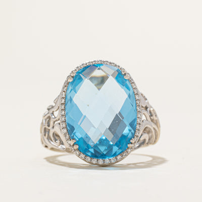 Solitaire Checkerboard Topaz & Diamond Cocktail Ring | 11.00ct, 0.05ctw | SZ 8.5
