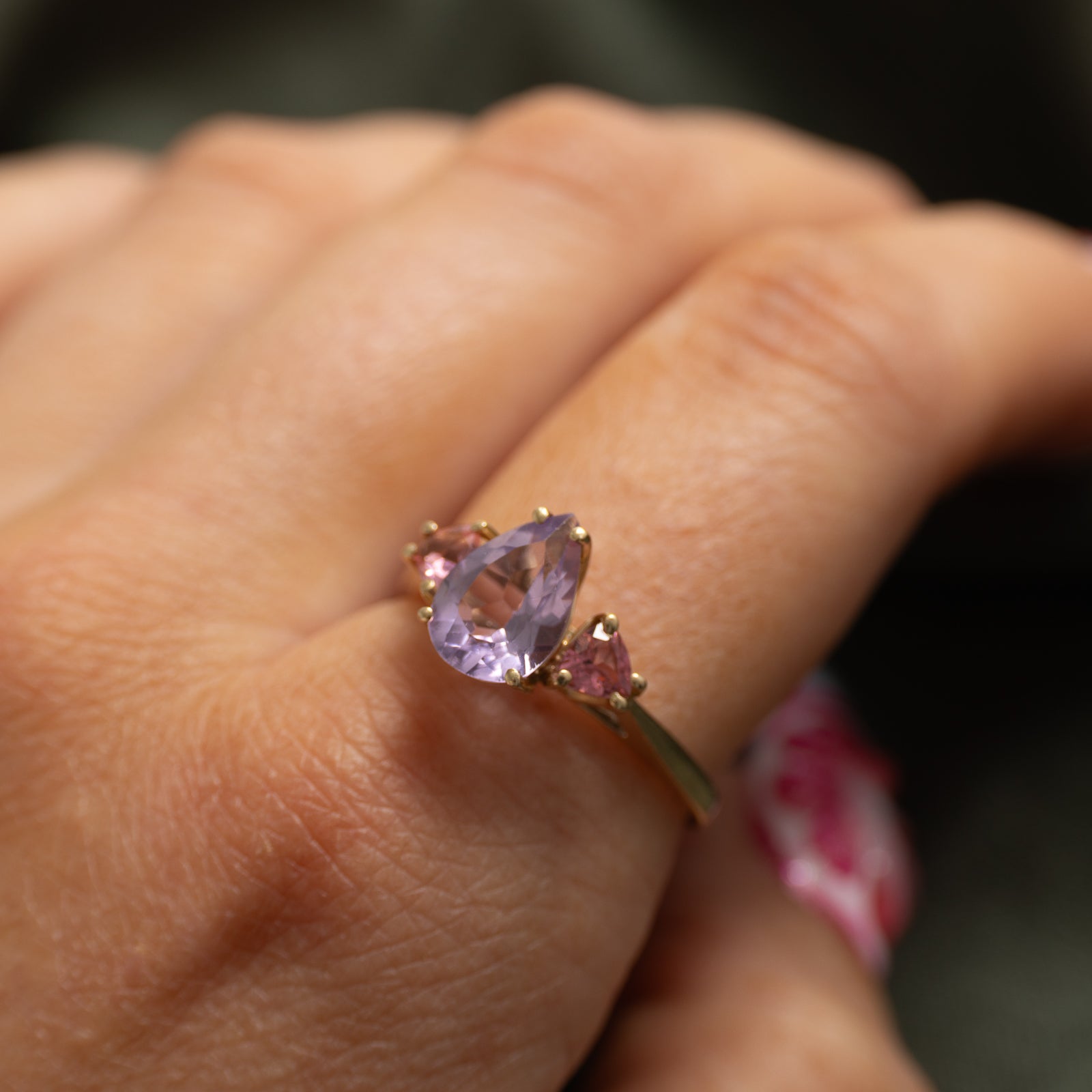 Three Stone Tourmaline & Amethyst Ring | 1.74ctw | SZ 8.75