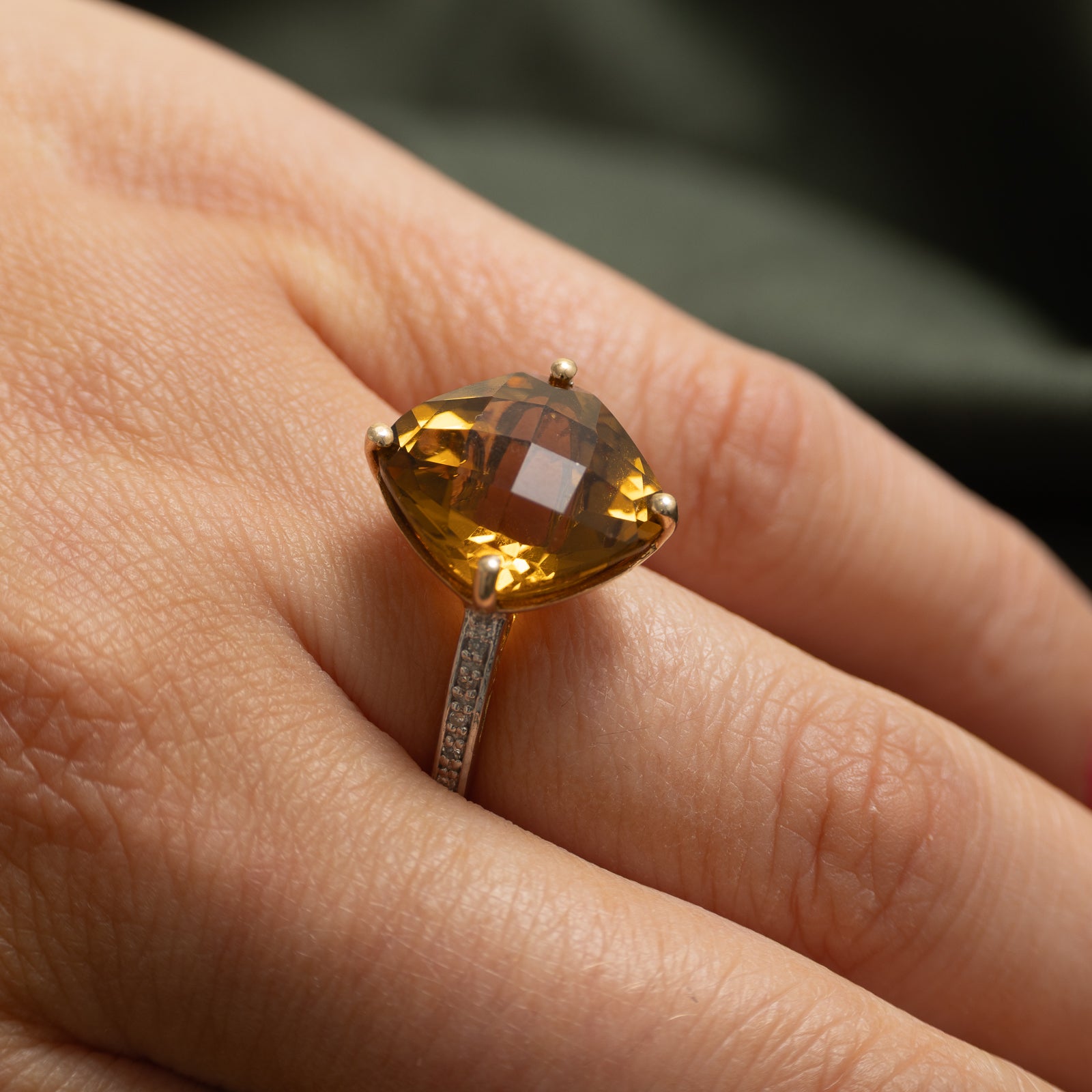 Checkerboard Cut Citrine & Diamond Ring | 6.60ct, 0.02ctw | SZ 7