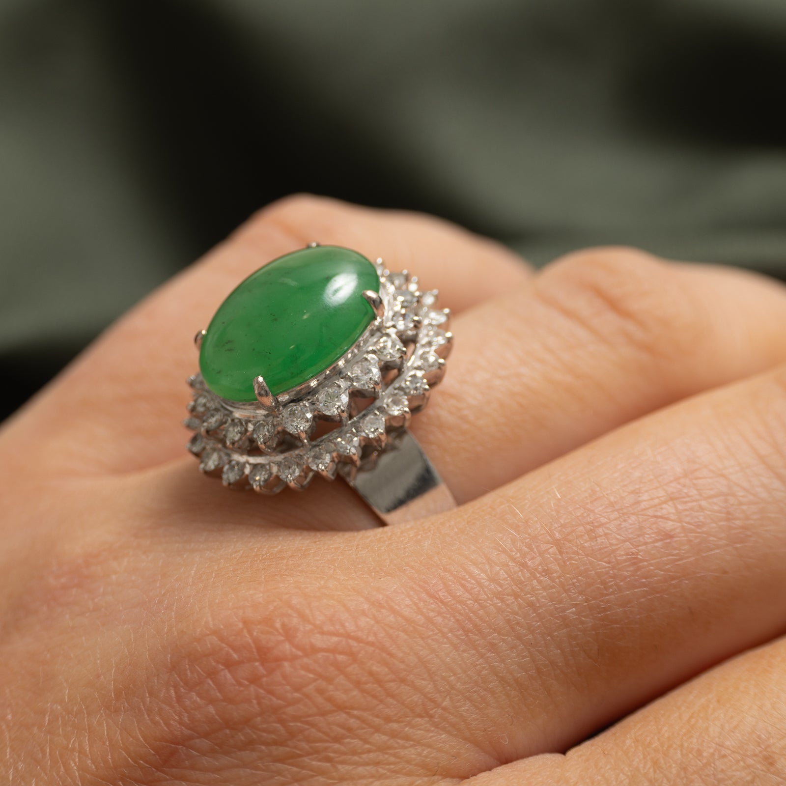 Jadeite & Diamond Halo Cocktail Ring | 8.00ct | 0.72ctw | SZ 6.5